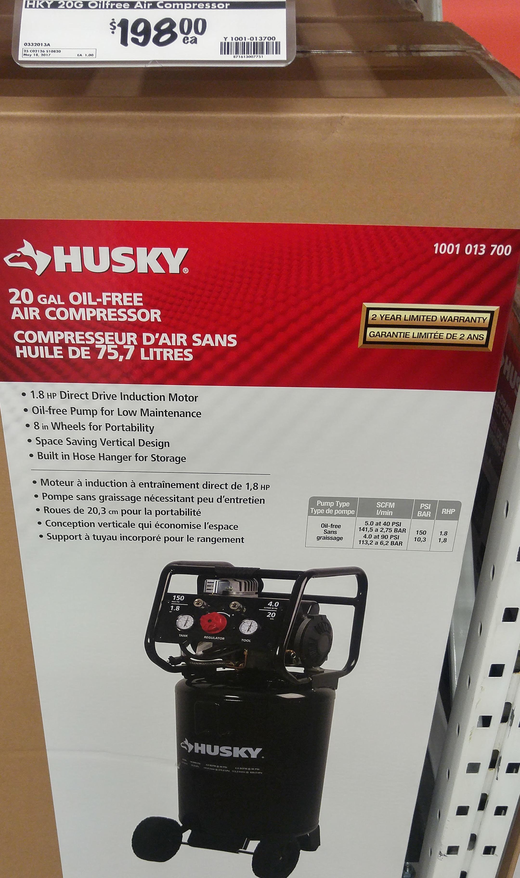 Husky 1.8 deals hp 20 gallon