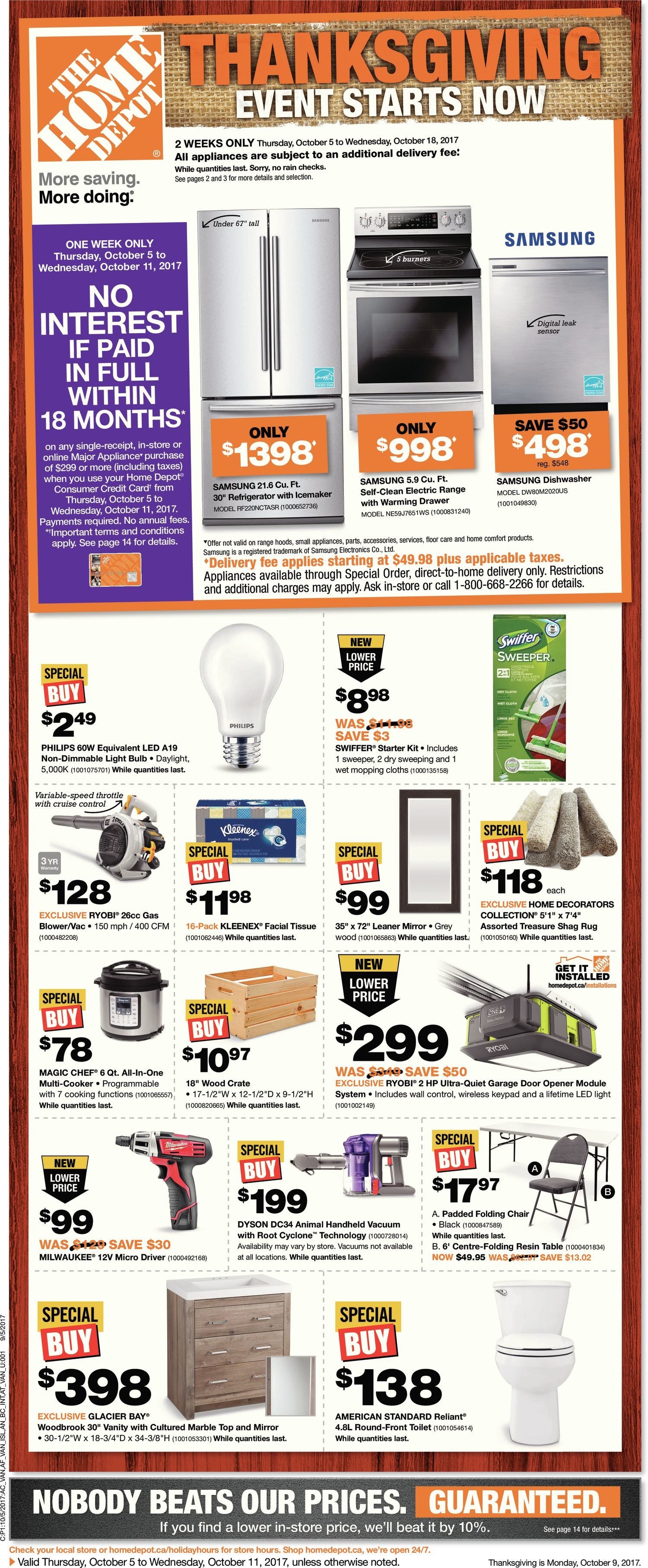 Home Depot Weekly Flyer Weekly Thanksgiving Event Oct 5 – 11