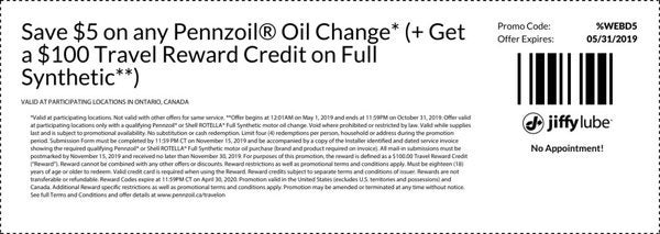 [Pennzoil] $100 USD Travel Credit When You Choose Pennzoil Full ...