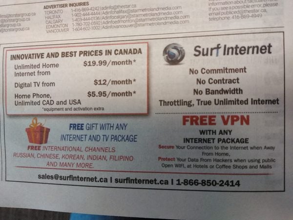 [Surf Internet] Basic Internet 5Mbps $19.99 a month +free installation ...