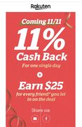 [Rakuten]11% cashback on Nov 11, selected stores only