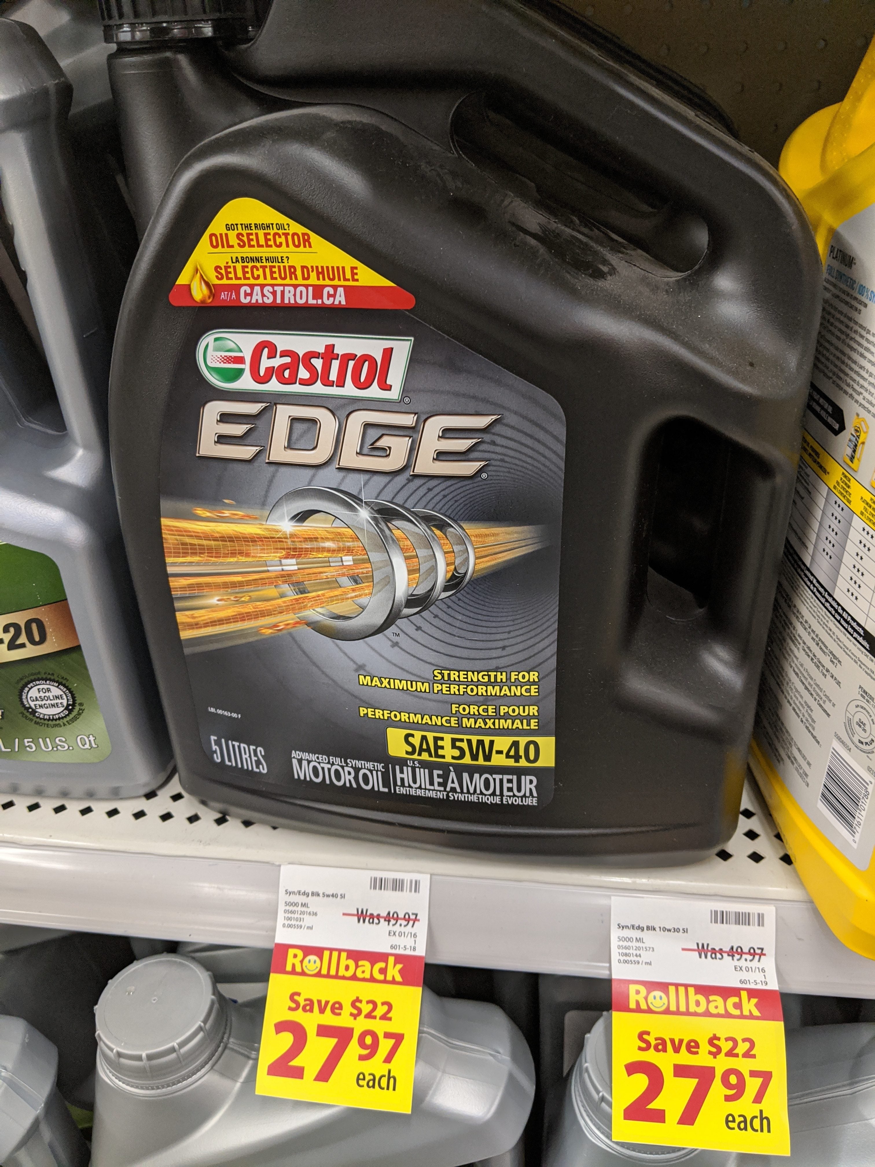 Costco] Castrol edge full synthetic oil 5L for $27.49 - 5w30, 5w40, 5w20 -  Page 2 - RedFlagDeals.com Forums