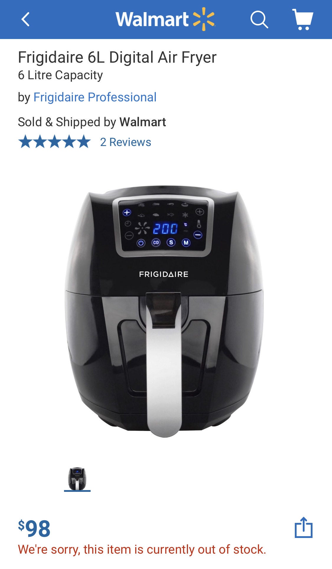 [Visions Electronics] 48 Frigidaire 2L Digital Air fryer Free