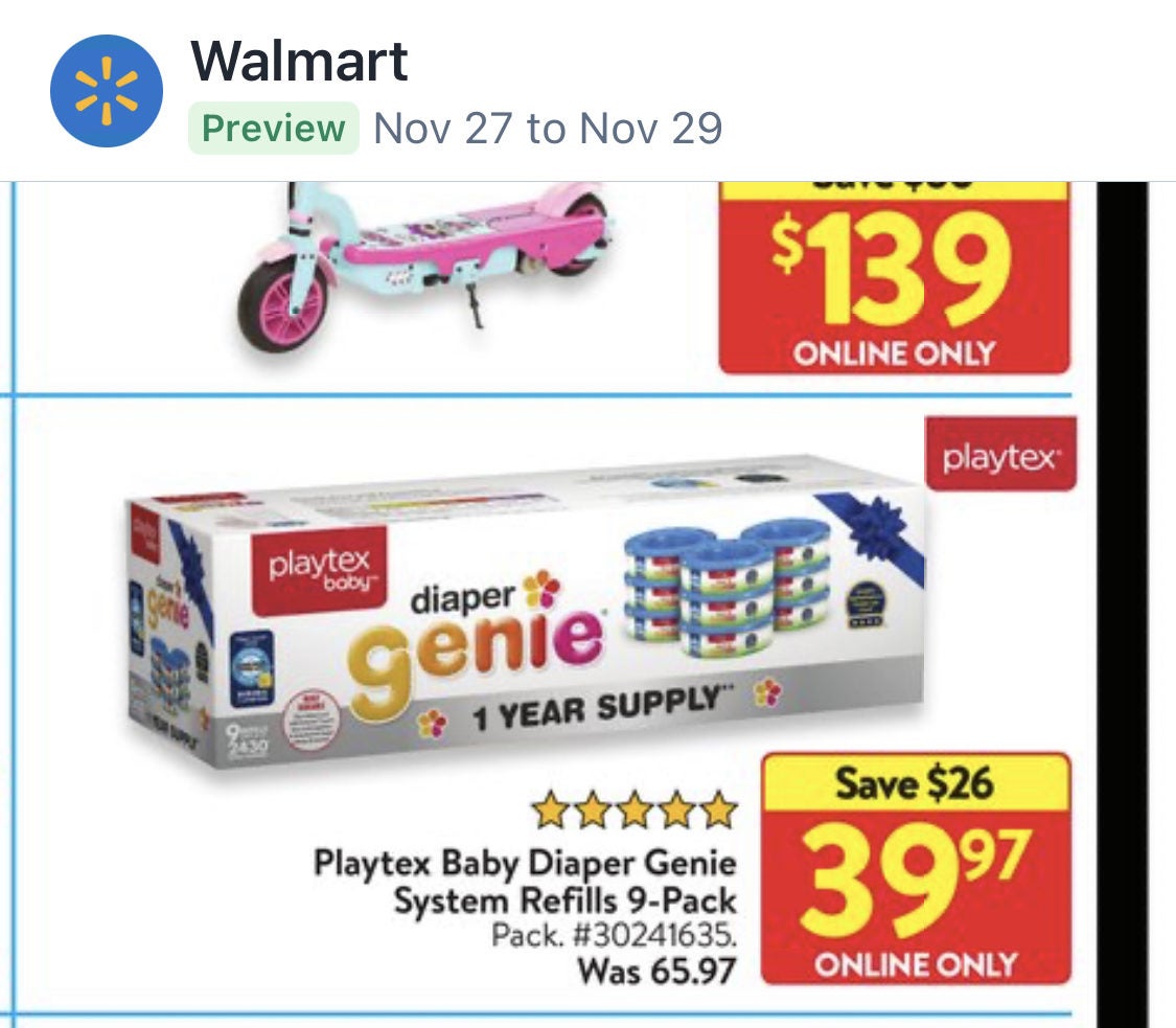 [Walmart] Diaper Genie refill 9 pack $39.97 - RedFlagDeals.com Forums