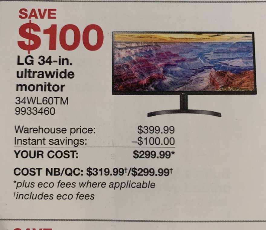 [Costco] Costco.ca LG 34” Ultrawide Monitor 300 Feb 1Feb 28