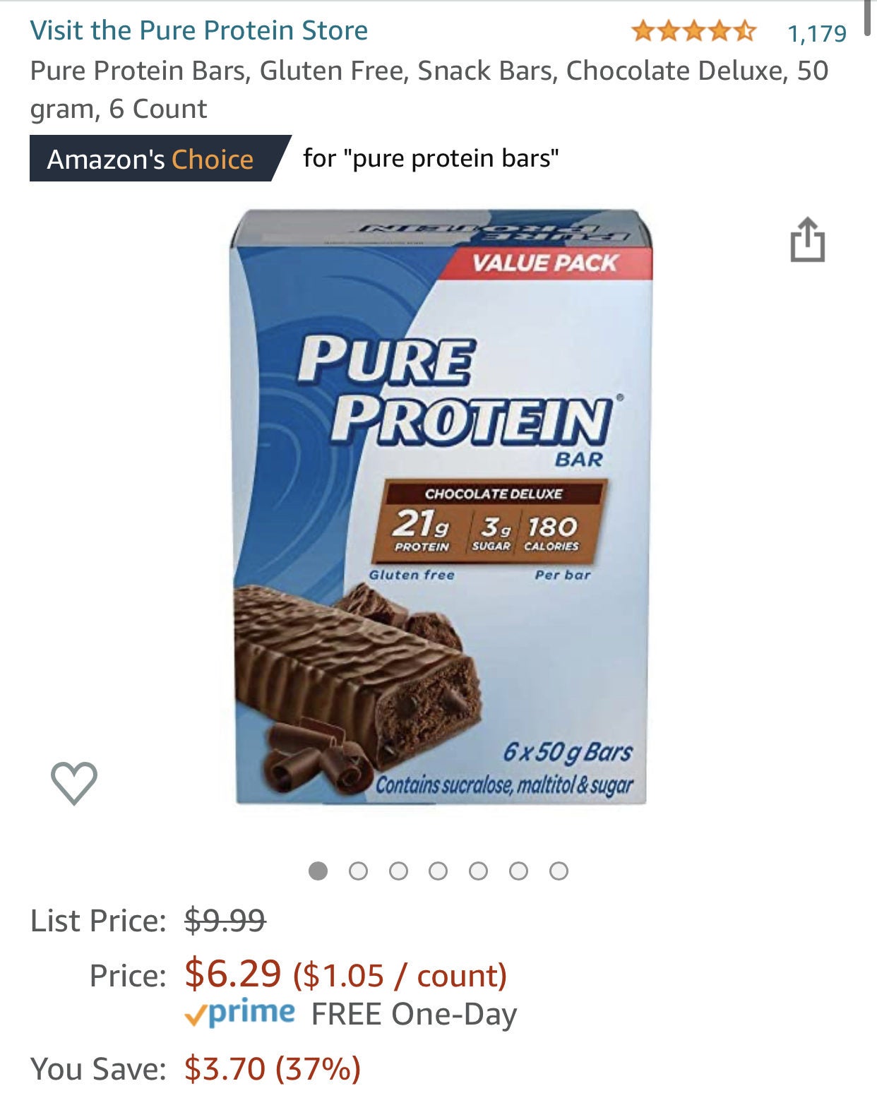 Pure Protein Gluten Free Chocolate Deluxe Bars, 6 x 50 g