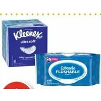 Cottonelle Moist Wipes, Kleenex Hand Towels or Facial Tissues