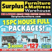 Surplus Furniture - 15-Pc. House Full Packages! (Barrie/Owen Sound - ON) Flyer