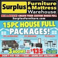 Surplus Furniture - 15-Pc. House Full Packages! (Darmouth/Charlottetown - NS/PE) Flyer