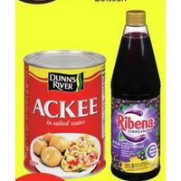 Ribena Juice or Dunn's River Ackee in Salted Water