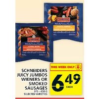 Schneiders Juicy Jumbos Wieners Or Smoked Sausages