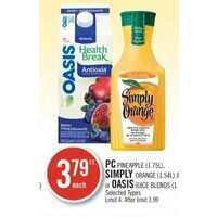 PC Pineapple, Simply Orange Juice Or Oasis Juice Blends 