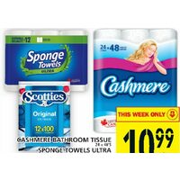 Cashmere Bathroom Tissue, Sponge Towels Ultra, Scotties Facial Tissue