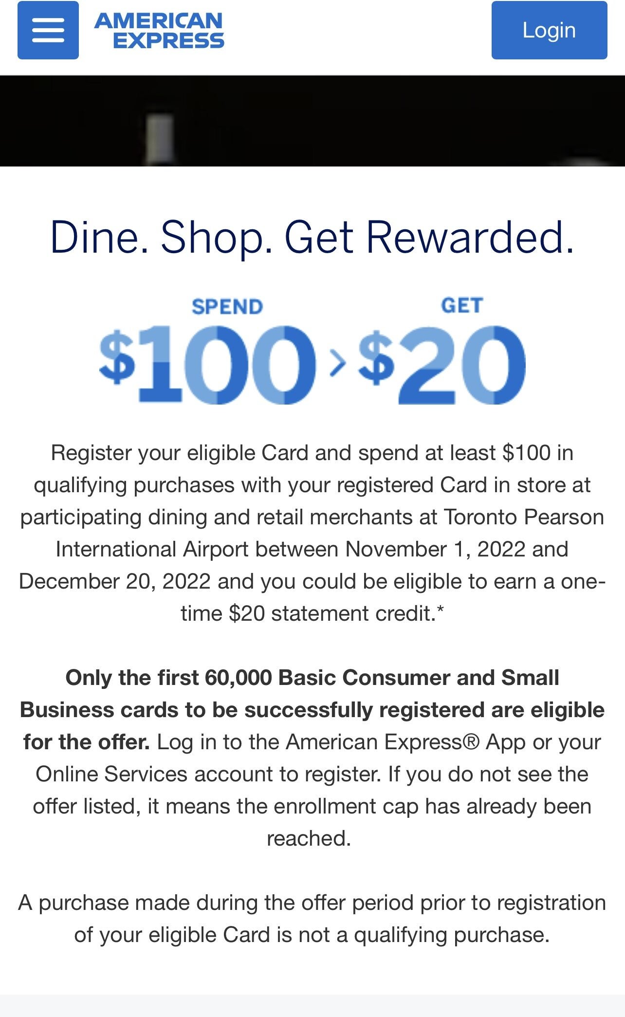 [American Express] WARM Spend 100 and get 20 credit Pearson