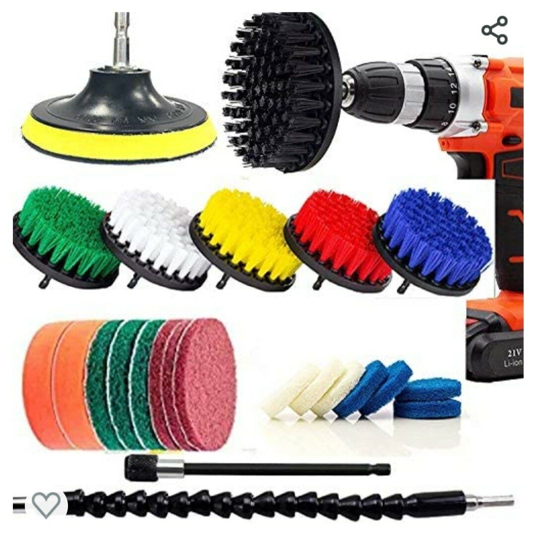 Holikme 20Piece Drill Brush Attachments Set, Scrub Pads & Sponge, Buffing Pads, Power Scrubber Brush with Extend Long Attachment, Car Polishing Pad