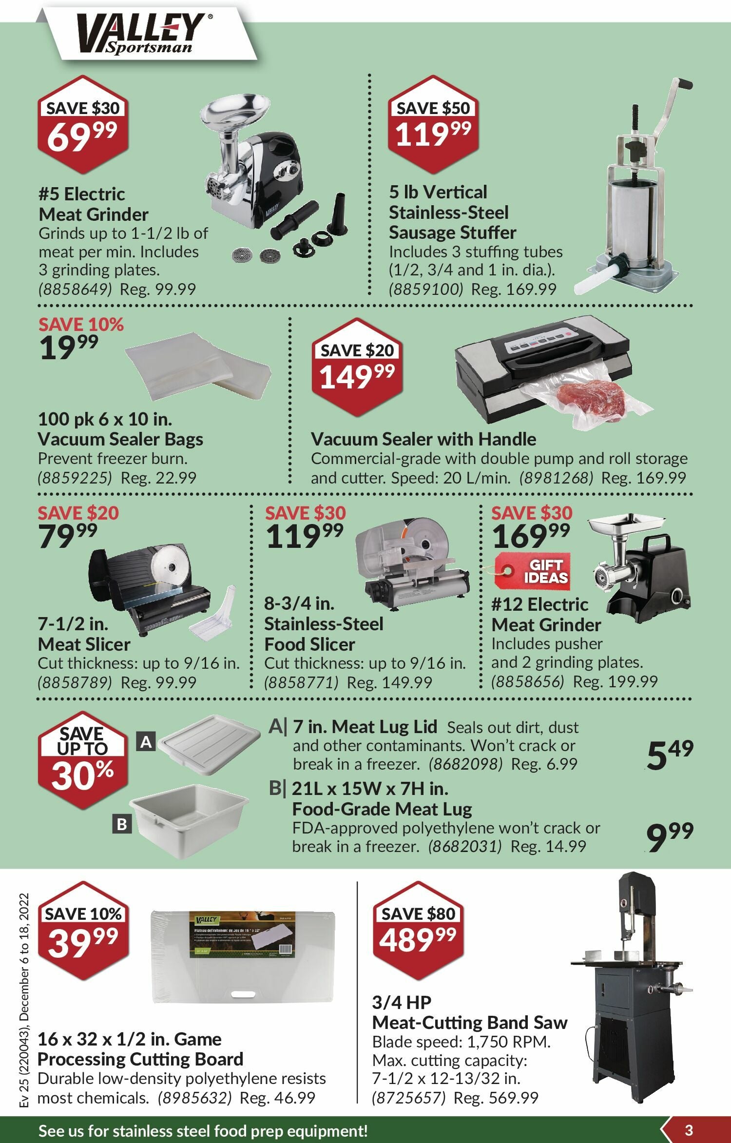 Valley Sportsman #8 0.35 HP Stainless Steel Meat Grinder