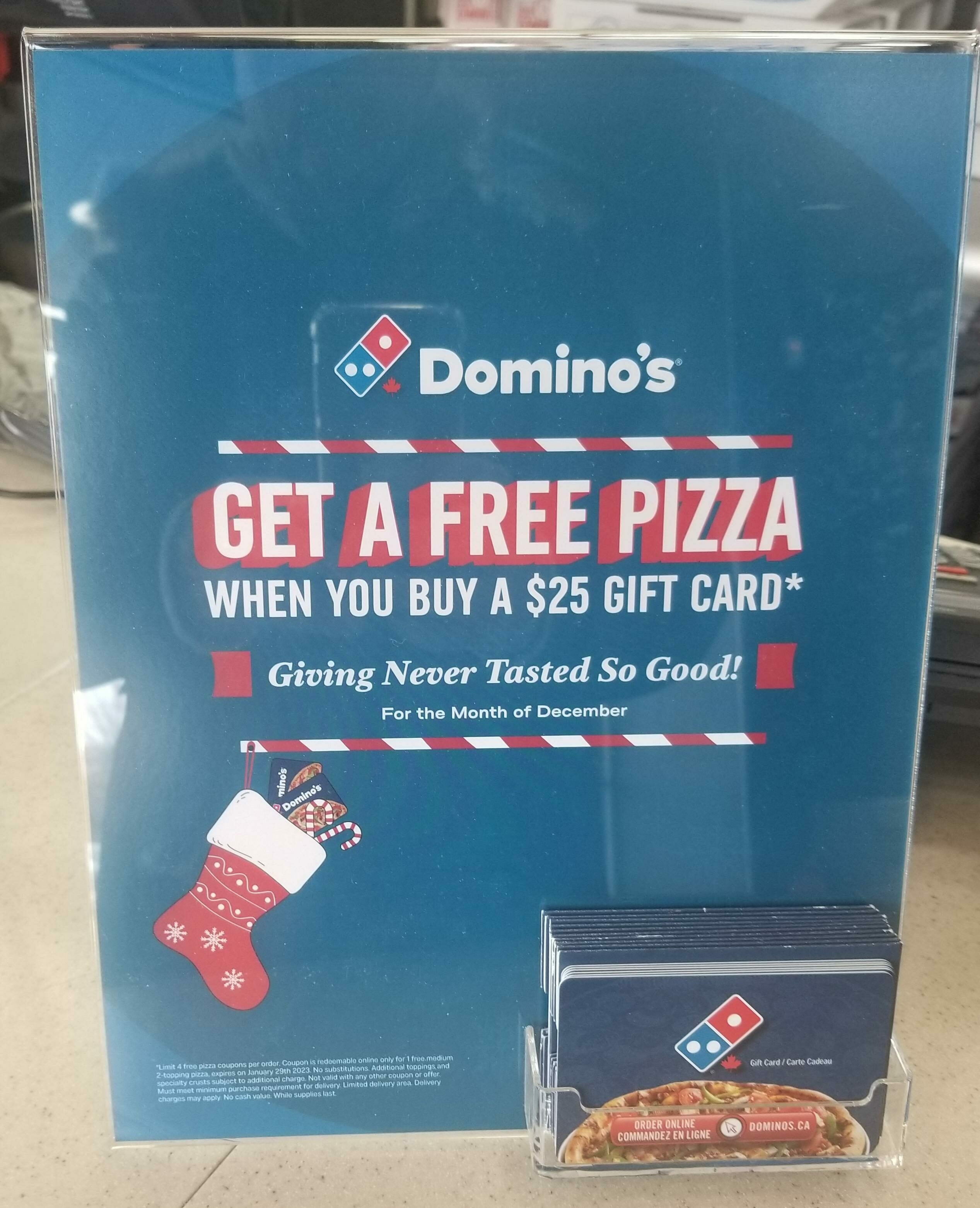 Domino's Four Restaurant $25 E-Gift Cards