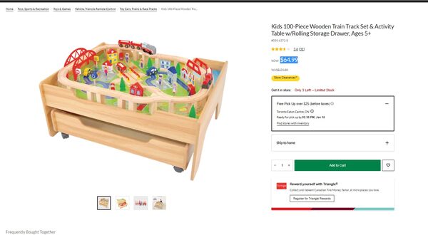 Kids' Wooden Train Track Set & Activity Table w/Rolling Storage Drawer,  100-Piece, Ages 5+