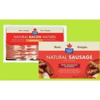 Maple Leaf Bacon or Ready Crisp Bacon Breakfast Sausages 
