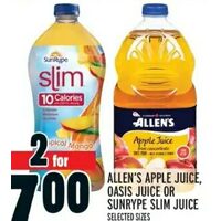 Allen's Apple Juice, Oasis Juice Or Sun Rype Slim Juice 
