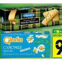 Gloria Tea, Cremica Shortbread Cookie, Edelweiss Chocolates 