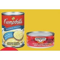 Campbell's Chicken Noodle, Cream Of Mushroom, Tomato Or Vegetable Soup Or Admiral Chunk Light Or Flaked Light Tuna