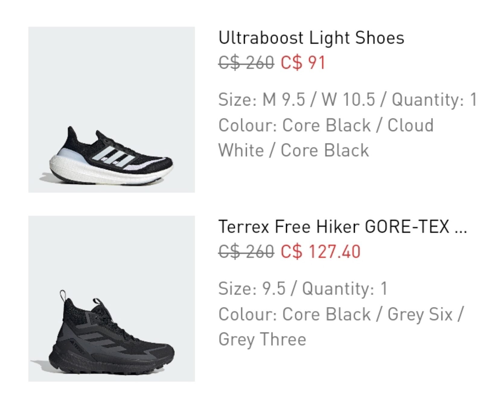 adidas Men's Ultraboost Light Core Black/Grey Six/Cloud White  5 D