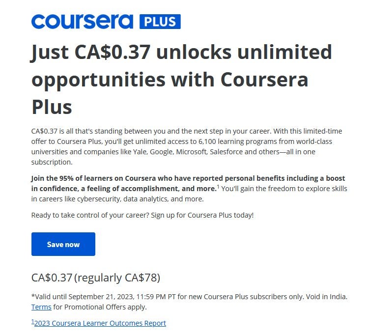 Coursera Plus Subscription $1 Only!
