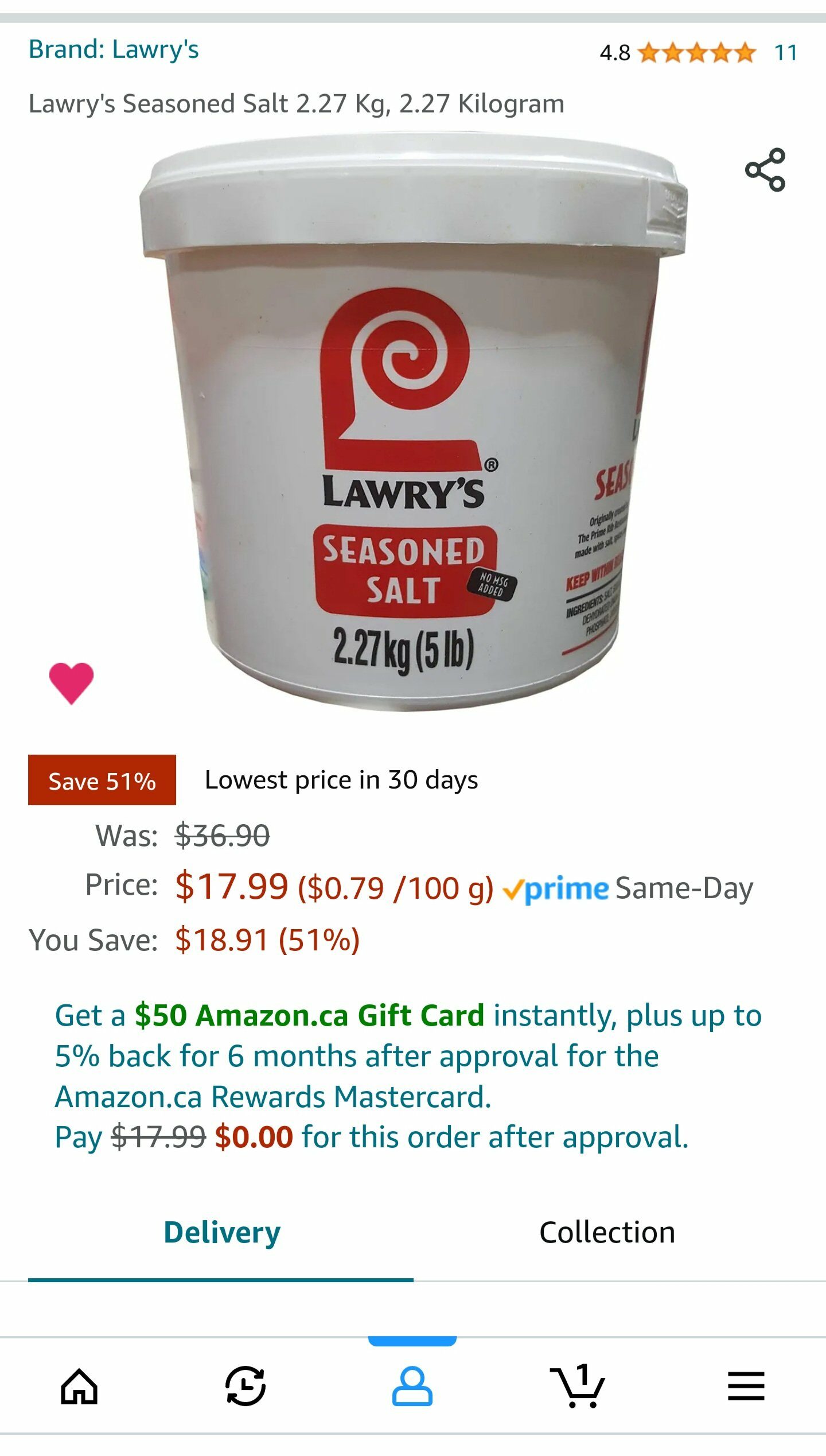Lawry's 50 lb. Seasoned Salt Pail