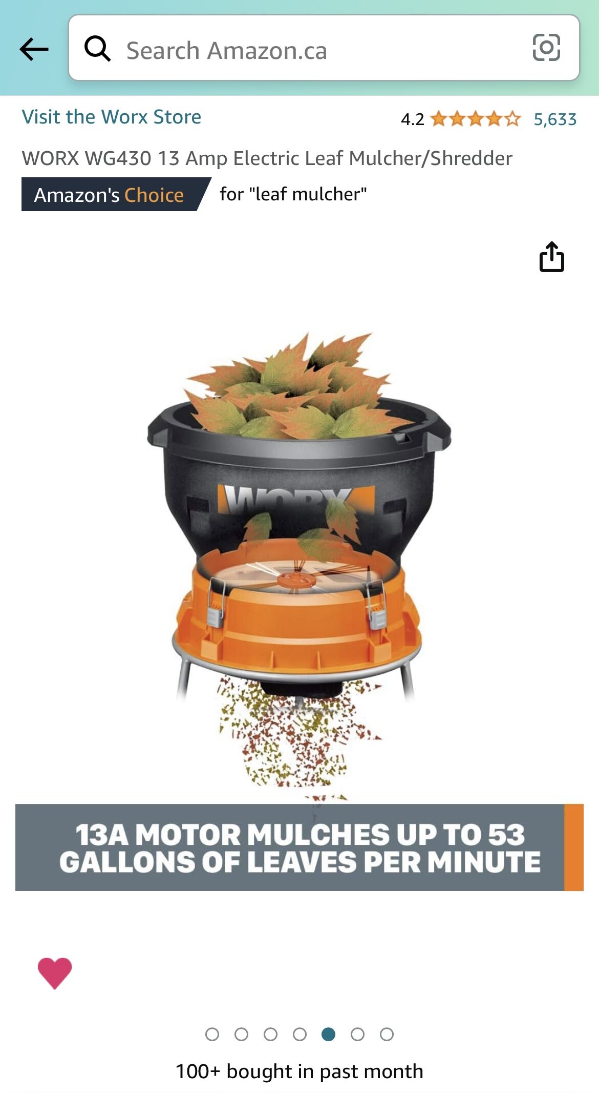 Amazon.ca Prime Day WORX WG430 13 Amp Electric Leaf Mulcher