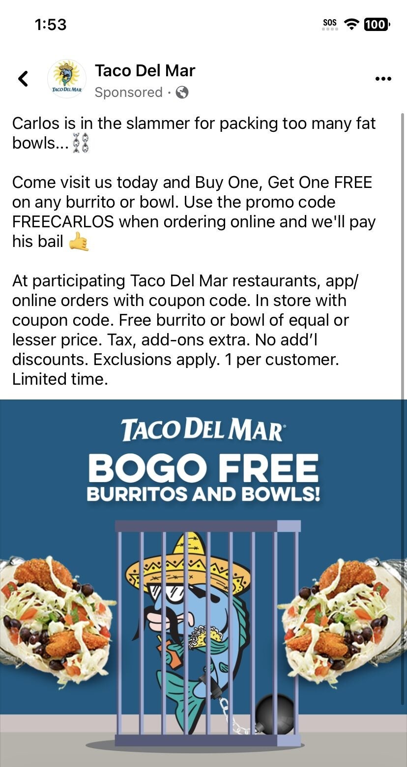 [Taco del mar] Taco Del Mar bogo on burrito or bowls - RedFlagDeals.com ...