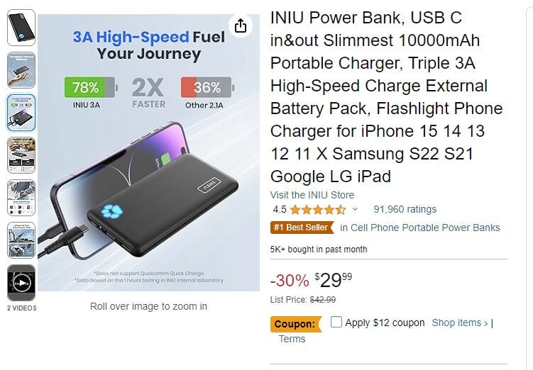 INIU Power Bank, [2 Pack] The Slimmest & Lightest USB C 10000 mAh External Battery  Pack