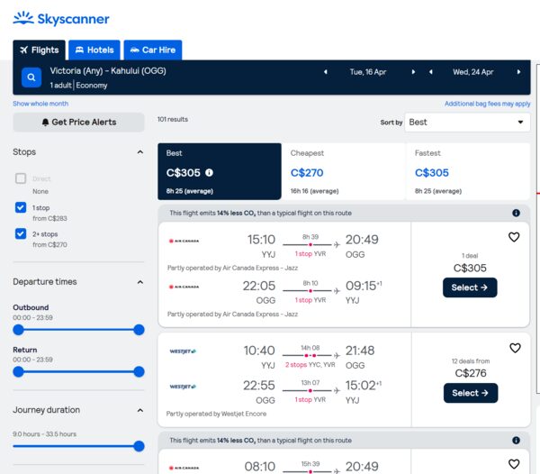 [WestJet] Vancouver or Victoria to Maui. About $300 CAD return (Economy ...