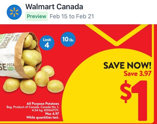 [Walmart] 10 lb Bag of Potatoes - $1 (Ontario) - RedFlagDeals.com Forums