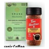 Grana Organic Coffee Capsules or Tim Hortons Instant Coffee