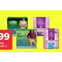 Depend Underwear, Guards or Shields or Poise Pads