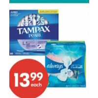 Tampax Pearl Tampons, Always Radiant or Infinity Pads