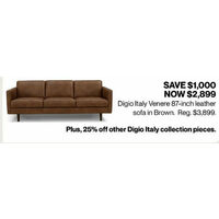 Digio Italy Venere 87-Inch Leather Sofa in Brown