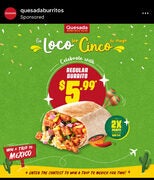 Get regular burritos for $5.99 on May 5, 2024 - in store
