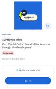 Spend $20 at Amazon through airmilesshops.ca get 100 Bonus Miles Oct 25-26 ONLY