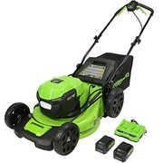 oos -Greenworks 2 x 24V (48V) 20" Brushless Self-Propelled Mower (2) 5Ah USB Batteries and 4A 192.3.