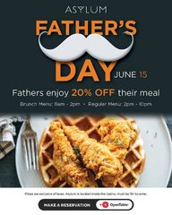 Father's Day (June 15, 2025): Fathers get 20% off their brunch/regular meal @ 2080 United Blvd, Coquitlam BC