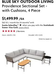 BLUE SKY OUTDOOR Providence 4pc Sectional Set with Cushions, Coffee and Side Tables $499.99 in-store only. YMMV