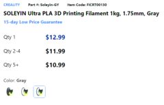 SOLEYIN Ultra PLA - $12.99 for one, or $10.99ea for 5