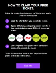 [Scene+] FREE Cineplex Movie Ticket(s) with $40 & $70 Grocery Purchase at Sobeys, Safeway, IGA, FreshCo & Chalo [YMMV]