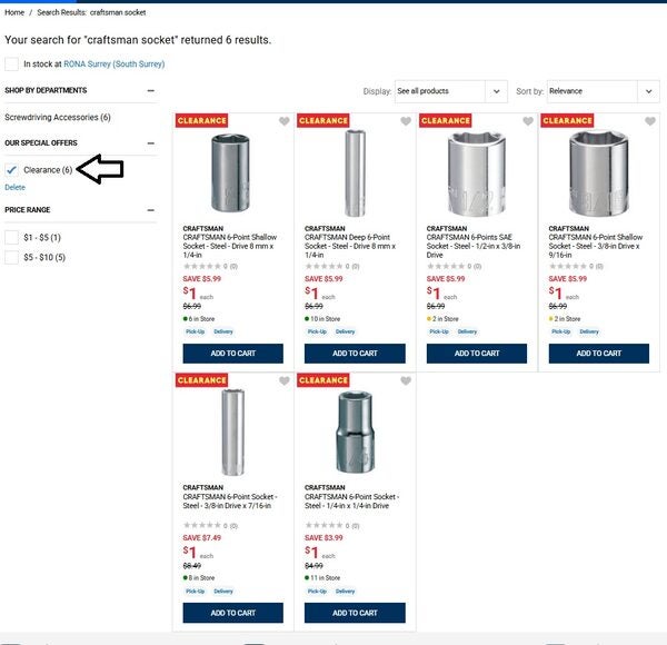 [Rona] Various Craftsman Sockets $1.00 (Reg $5 to $8.50) (Instore ...