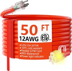 12/3 Gauge Heavy Duty Outdoor Extension Cord 50 ft @15amps $47.83