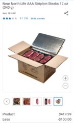 24 Strip loin , 340 grams, for 13.29 Cad Each