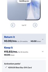 iPhone 17 (256gb) Telus monthly $0/return it or 15.83/keep it (24 month agreement) + 200$ gift card