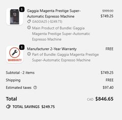 Gaggia Magenta Prestige 749.25 + tax (free shipping)